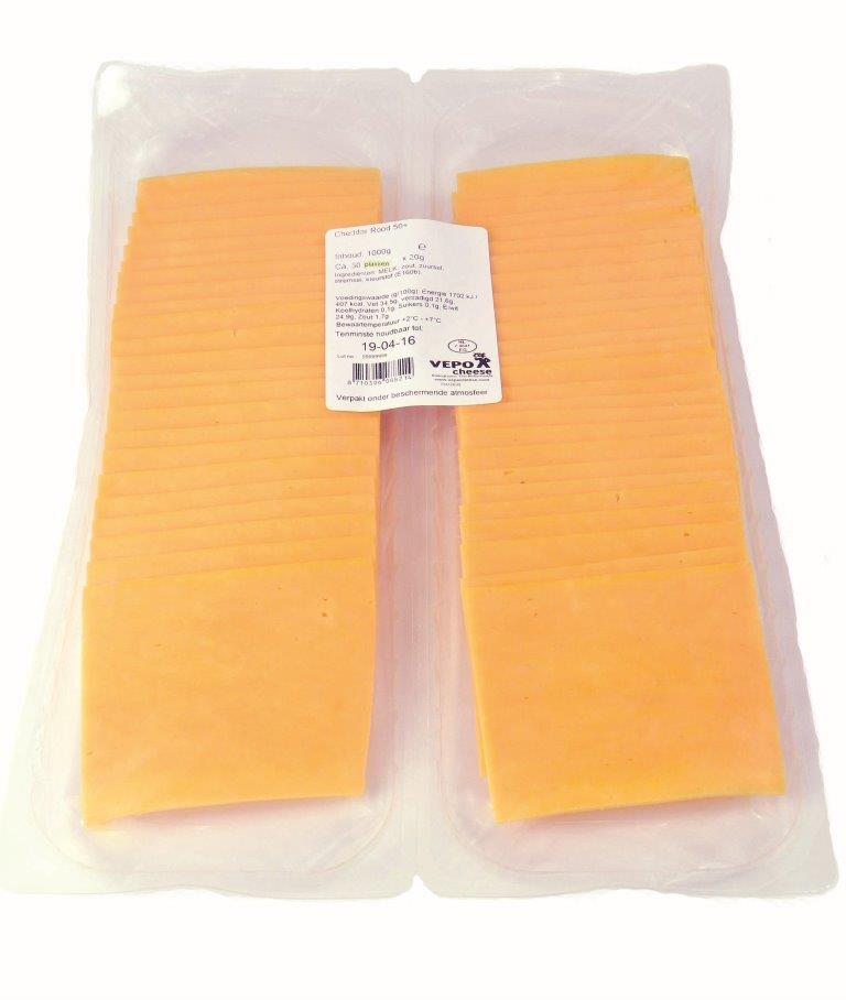 Cheddar rood sneetjes 9x9cm (6x50x2)